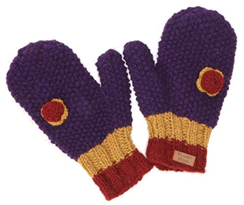 GURU SHOP Handschuhe, Gestrickte Fausthandschuhe mit Häkelblümchen Nepal - Violett, Herren/Damen, Wolle