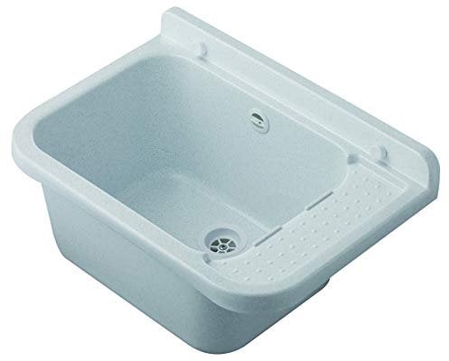 Negrari Lavabo de pared AM2051M de resina, resistente a los ácidos y a la humedad, para exterior, 50 x 34 x 21 cm, mármol