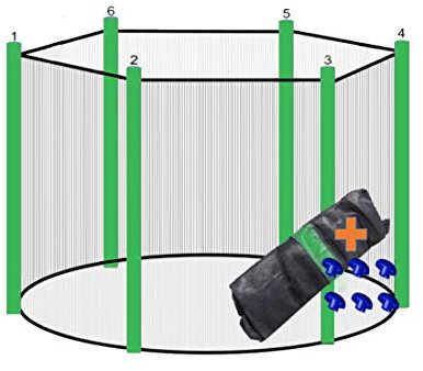 walexo Trampolin Sicherheitsnetz für 6 Stangensysteme (366 cm Ø, Schwarz/Hellgrün)