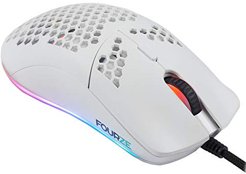 FOURZE GM800 Souris de Gaming Haute Performance Blanc | Capteur Pixart 3389 | Capteur 800-16000 DPI | Éclairage RVB | Profils de Jeu Ajustables | PC/Mac – Emballage UE