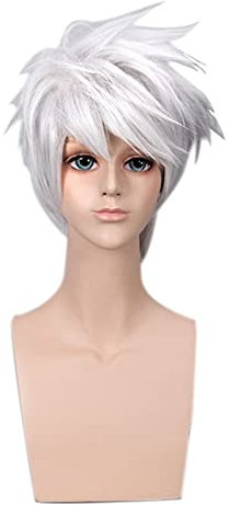Hatake Kakashi Cosplay Perücken Silber Weiß Kurzes Kunsthaar Halloween Party Spielen Kostüm Perücken mit Stirnband