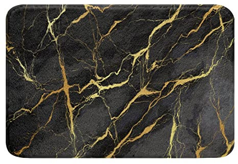 Gold Teppich 16X 24,Marmorader Badematte,Schillernde Tinte Flüssige Kunst Marmorierung Outdoor Teppich Willkommensmatte Marmorkorn Innen Fußmatte,Waschbare Abstrakte Marmor Badezimmer Set,Schwarz