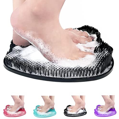 AXLOFO® Shower Foot Scrubber Mat, XL Larger Size Foot Massager Mat with Non-Slip Suction Cups - Cleans, Exfoliationl, Massages Your Feet Without Bending, Foot Circulation & Relieve Tired Feet (Black)