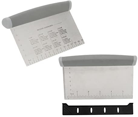 2 Stück Teigschaber, Edelstahlschaber für Grillplatte, Schaber für Backwaage mit Messskala und Abdeckung