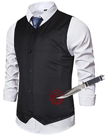 HEPUBAR Stab Protection Vest for Men - Slim Fit V Neck Sleeveless 5 Buttons Police Safety Vest, One Size