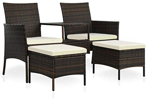 Tidyard 7-TLG. Gartensofa-Set Garten Sofagarnitur Gartenm?Bel Sitzbank mit Teetisch inkl. Fu?hocker und Sitzpolster | Polyrattan + Stahlrahmen | für Garten Terrasse oder Balkon