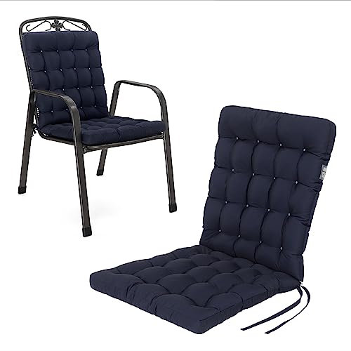 HAVE A SEAT Living Gartenstuhlauflage Niedriglehner 100x48 cm – Orthopädisch & 6 cm Dick – Wetterfest & Waschbar bei 95°C – 1er Set – Marine Blau | Serie Luxury