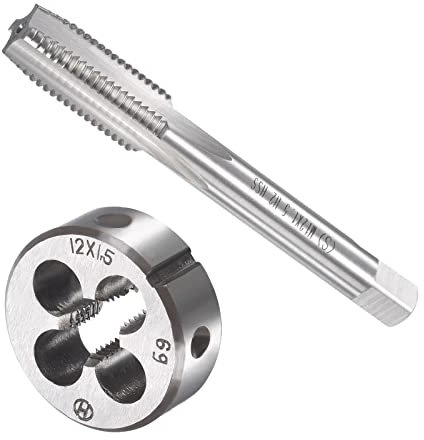 QUARKZMAN M12 x 1.5mm Métrique Machine Filetage Taraud et Filière Ronde Ensemble x 1 Ensemble 4 Cannelures Haute Vitesse Acier pour traiter Matériel Outil
