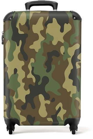 NoBoringSuitcases.com® Handgepäck Koffer - Trolley - Rollkoffer - Kleine Reisekoffer mit 4 Rollen - Tarnmuster - Grün - Design - Camo - Hartschalenkoffer 55x40x20 cm