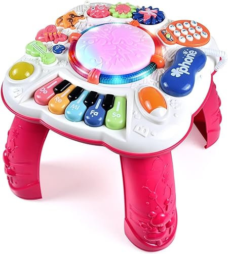 Cemirk Baby Aktivitätstisch, Baby Musikspielzeug 6-12 Monate, Aktivitätszentrum für 1 2 3 Jahre alt, rot (Größe:30 und 30 bis 30cm)