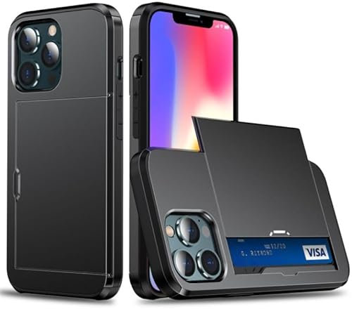 MHtech iPhone 13 Pro Max Case Wallet Case Armor Shockproof Case Heavy Duty Protective Case Hard PC Back Soft TPU Bumper Card Holder Wallet Case Cover for iPhone 13 Pro Max Phone Case (Black)