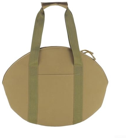 Cast Iron Pan Storage Bag - Large Capacity Grill Pan Storage Bag,Cast Iron Skillet Bag Waterproof Outdoor Camping Picnic Cookware Storage Bag BBQ Accessories Iron Pot Organizer(Khaki oval)