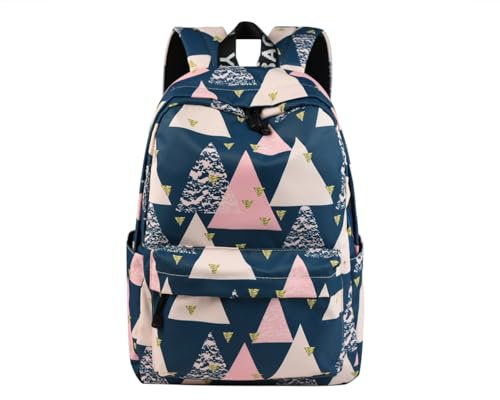 YANAIER Water resistant School Backpack for Girls Teens Cute Print Bookbag Laptop Backpack Women Travel Casual Daypack Oil blue Triangle