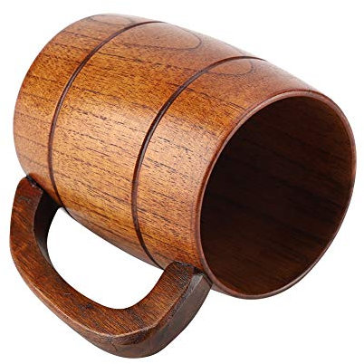 VOBOR Chope à Bière, 350ml Tasse à Bière en Bois avec Poignée, Naturel Rétro Tasse à Café pour Boire du vin Rouge Café Thé Lait, Biere Cadeau Original