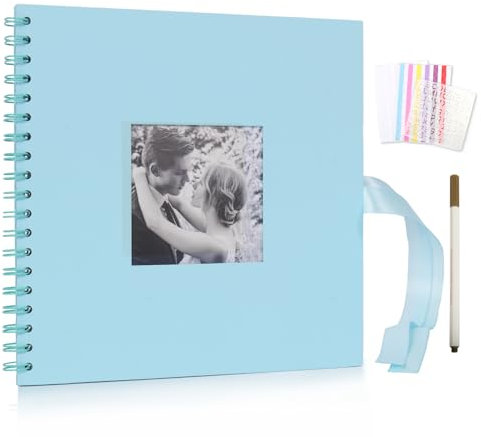 RECUTMS Scrapbook Journal 12x12 Inches Blank Scrap Books with 1pcs Paintbrush DIY Photo Scrapbooks Albums Use Cover Photos Pocket Silk Ribbon Decoration for Couples (Pink Green)