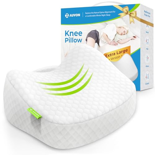 AUVON Kniekissen für Seitenschläfer, BeinKissen mit Kühlender Eisseidenstoff für Bequemer Schlaf, Memory Foam Kissen für Beine, Knie und Rücken 31×27×7 cm