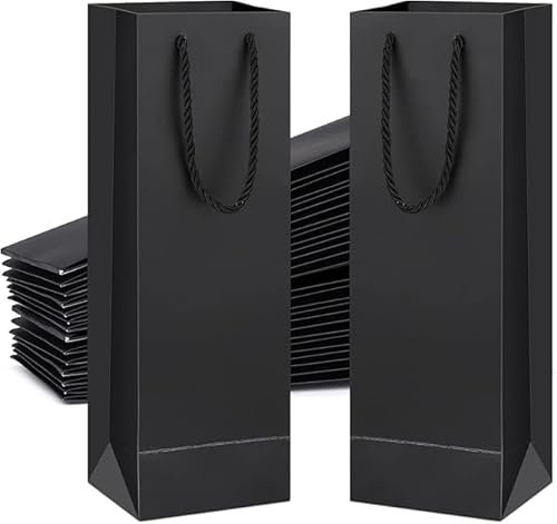 Lot de 20 Sacs Cadeaux en Papier Kraft pour Bouteilles de Vin – Sacs avec Poignée pour Noël, Mariage, Anniversaire – Sacs Écologiques pour Vin, Champagne, Cidre(Noir)