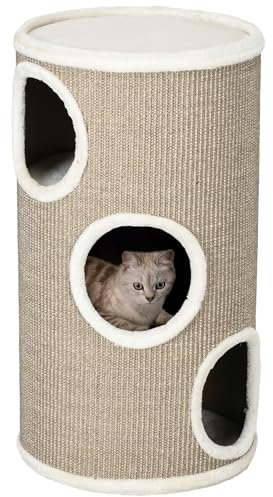 PawHut Tonneau à griffer, Hauteur 70 cm, tonneau de Jeu pour Chats, 3 Niveaux, Arbre à Chat avec 3 cavités, Arbre à Chat, Tour à griffer en sisal, Meuble pour Chats, Peluche, Marron
