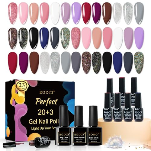 EODCI Gel Nagellack Set, 20 Farben Gel Farblack Set mit Unterlack, Überlack, Matte Überlack, Gellack Nagellack Set für Nagel Design