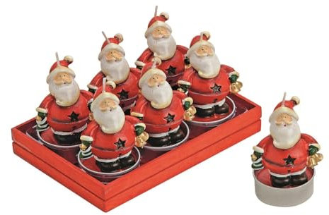 Weihnachtskerzen NIKOLAUS/SANTA CLAUS Teelichter Weihnachts-Deko Tisch-Dekoration Weihnachten Advent Weihnachts-Feier Winter Kerzen in Form eines WEIHNACHTSMANNES - Inhalt 6 Stück