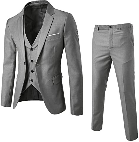 Costume 3 pièces pour homme - Coupe droite - Bleu roi - Blazer et pantalon - Veste à revers cranté - Gilet à simple boutonnage - Pantalon formel - Pour fête, smoking, mariage - Cardigan doux -