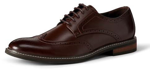 Amazon Essentials Men's Wingtip Derby Dress Shoes, Cognac, 9