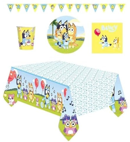 Anila's Party Set Bluey, 38-Piece Set, Plates, Cups, Napkins, Disposable Tableware, Tableware Set