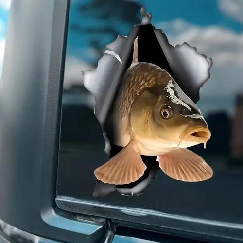 2 Stück lebendige Karpfenfisch-Aufkleber, 10x16 cm, wasserfeste Vinyl-Autoaufkleber, Angel-Design, geeignet für Autostoßstange, Windschutzscheibe, Angelbox – ein Geschenk für Angler | #DZ01