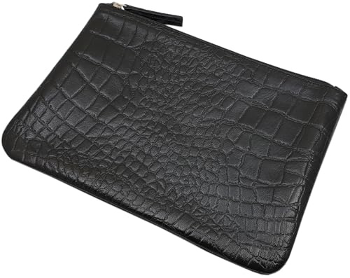 Große Tallinn Leder Banktasche mit Krokodil-Prägung in Schwarz | Bankmappe, Geldmappe, Geldtasche