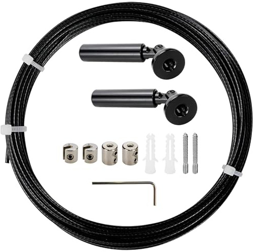 VIVIIHOO 5m Seilspanngarnitur Set, Edelstahl Vorhangdraht & Gardinenseilsystem, Spannsystem für Vorhänge, Gardinen & Duschvorhänge, Outdoor & Balkon, Schwarz