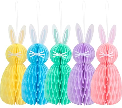 5 Stück Papier Osterhasen Deko Seidenpapier Wabenpapier Osterdeko zum Aufhängen Osterhasen Anhänger für Ostern Dekoration, Party zum Thema Hasen