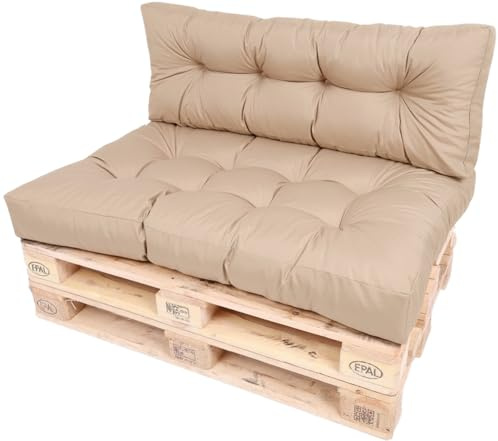 TexDeko® Garden Palettenkissen Set 2-TLG 120x80x18cm Cappuccino | In- & Outdoor, wasserabweisend, UV-beständig, zusätzlicher Vliesmantel, formstabile Palettenpolster, gesteppt, Gartenmöbel