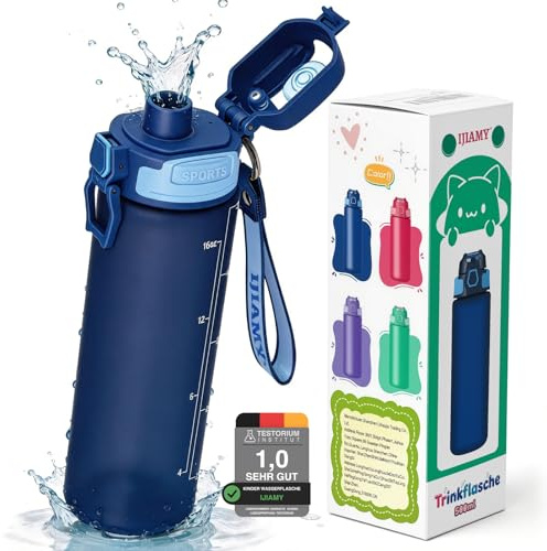 IJIAMY Trinkflasche Kinder Kohlensäure Geeignet 500ml, BPA-Frei, Mit Fruchteinsatz - Trinkflasche Sport 100% Auslaufsicher & Wasserflasche Perfekt für Kindergarten, Schule