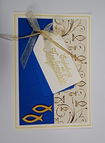 10 x Hochwertige Einladungskarten zur Konfirmation Fische - blau/creme *Handmade*