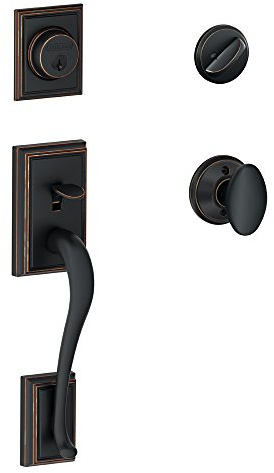 SCHLAGE Addison Single Cylinder Handleset and Siena Knob, Aged Bronze (F60 ADD 716 SIE)