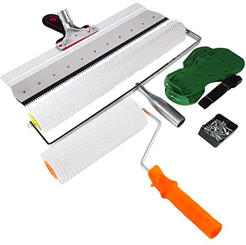 MXBAOHENG Autolivellante Cemento Tool Kit: 11 mm rullo frangibolle per autolivellante, Kit di strumenti autolivellanti per cemento con 300 mm Spiked Scarpe, In Acciaio Inox Raschietto Pavimento
