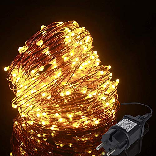 ALED LIGHT Guirlande Lumineuse 22m 220LED, Blanc Chaud Fil de Cuivre Étanche IP44 avec Adapteur Alimentation, 24V Chaine de Lampe Décoration Extérieur/Intérieur pour Fête Jardin Maison Noël