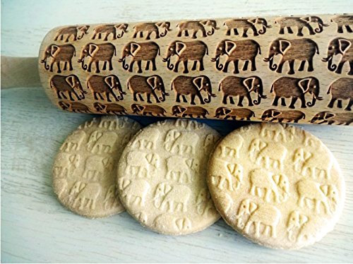 Nudelholz mit ELEFANT für hausgemachtes Gebäck und Keramik. Teigroller für Teig & Plätzchen, Kuchen & Gebäck. Gravierte Nudelholz mit Muster von Algis Crafts