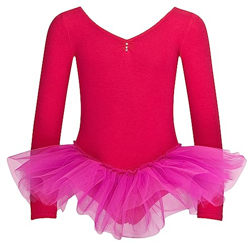 tanzmuster Ballett Tutu Mädchen - Romy - Gr. 92-170 - weiche Baumwolle - Glitzersteine - Ballettbody mit Tüllrock für Kinder