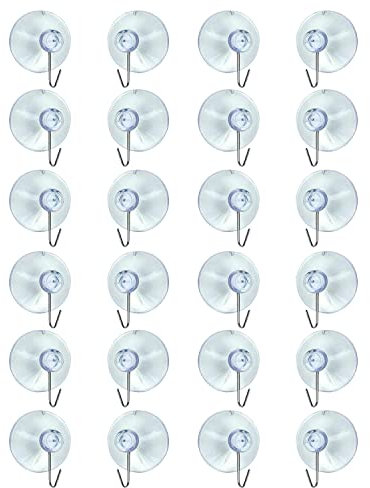 AKH® Clear Suction Cup Hooks | Strong Suction Cup For Christmas Hanging Decorations | 2cm Rubber Sucker With Metal Hook (Pack of 24)