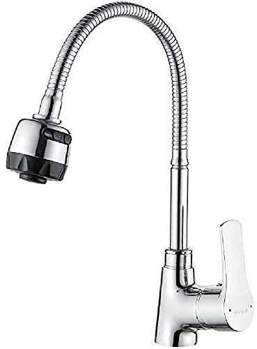 Ibergrif M14357 Star, Küchenarmatur mit Brause, Wasserhahn für Küche mit flexibler Auslauf, Chrom, Silber, L