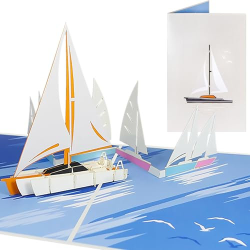 Sweetpopup® Pop Up Karte Segelboot - 3D Geburtstagskarte Schiff | Geschenkkarte für Segler | Gutschein Segeln Sailing Insel Urlaub | Hochwertiges Metallic-Papier | Klappkarte Segelschiff, Yacht, 203