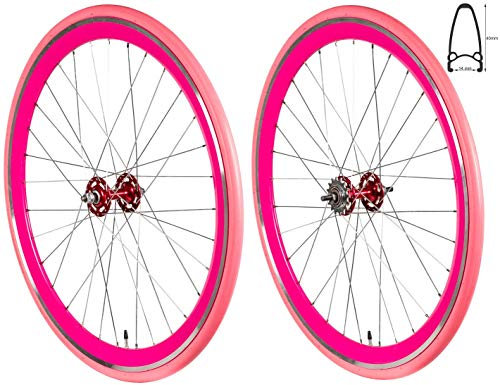 Redondo 28 Zoll Laufrad Set Singlespeed Fixie Laufrad Felge Pink Pink + Reifen