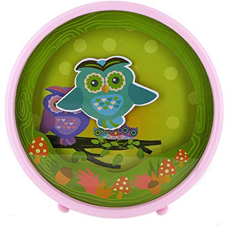 Animierte musikalische Spardose mit Spieluhr (oder Spieldose), animierter Eule aus Karton, Acrylglasscheibe und 18-Ton-Federspielwerk - Beautiful Dreamer (Stephen Foster)