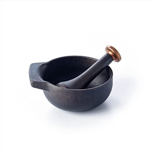Beka Nori Mortier et Pilon en fonte - Mortier avec pilon cuisine pour broyer épices et herbes - En fonte avec finition rugueuse - Noir - diamètre 11 cm