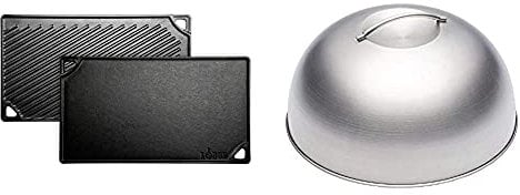 Lodge LDP3 42.55 x 24.13 cm / 16.75 x 9.5 inch, Black & KitchenCraft MasterClass MCMDOME Melting Dome and Burger Cover, Stainless Steel, Silver, 22.5 x 12 x 16 cm