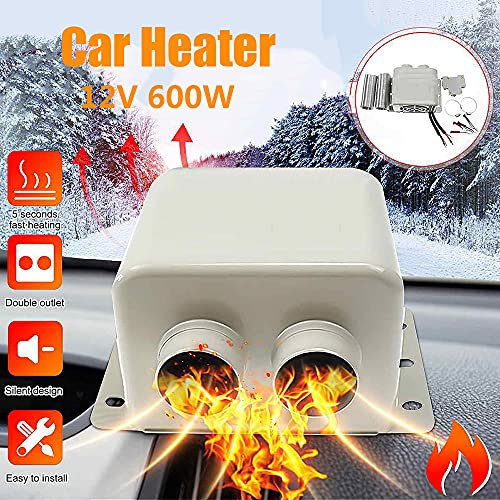 Baceyong 12V 600W Autoheizung Elektrischer Heißlüfter mit 2 Luftauslässen für Autos, LKWs, Wohnmobile
