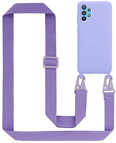 Cadorabo Handykette kompatibel mit Samsung Galaxy A32 5G Schutzhülle TPU Liquid Silikon Case Necklace mit verstellbarem Band Kordel Band mit Etui Rundumschutz Case Hülle für Galaxy A32 5G in Lila