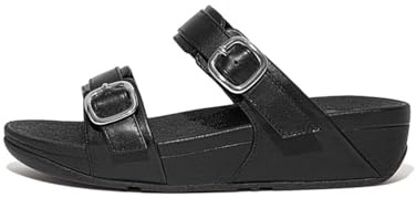 Fitflop Lulu Adjustable Leather Slides Damen Slide Sandalen, Schwarz, 40 EU
