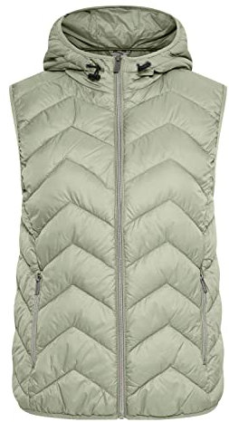 fransa FRBAPADDING Damen Weste Steppweste Outdoor Weste Kapuze mit Gummizug normale Länge Reißverschluss-Taschen enger Schnitt, Größe:M, Farbe:Desert Sage (160110)